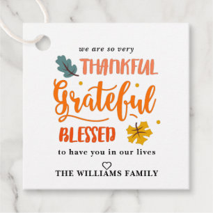 Cute Thankful Grateful Blessed Thanksgiving Treat Favour Tags