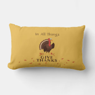 Cute Thankful Happy Thanksgiving Cute Turkey Quote Lumbar Cushion