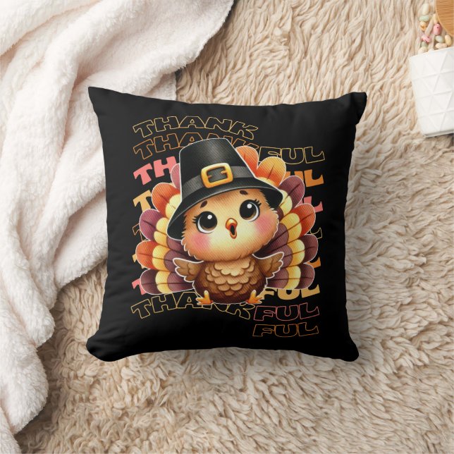 Cute Thankful Turkey - Funny Thanksgiving Cushion (Blanket)