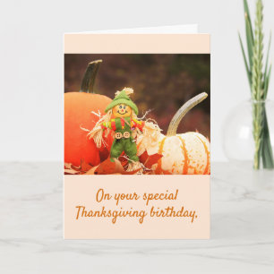 Cute Thanksgiving Birthday Scarecrow Card