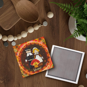 Cute Thanksgiving Blessed Pilgrims Turkey Fun Magnet