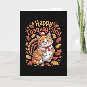 Cute Thanksgiving Cat Turkey Funny Autumn Animal Card