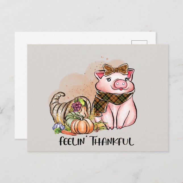 cute Thanksgiving Country pig Thankful Holiday Postcard (Front/Back)