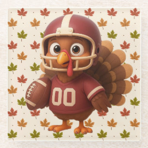 Cute Thanksgiving day football turkey Glass Coaster