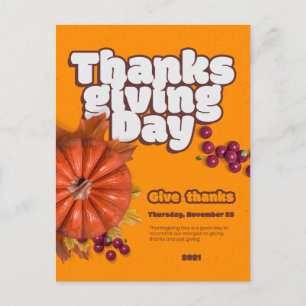 Cute Thanksgiving Day with Pumpkin  Holiday Postcard