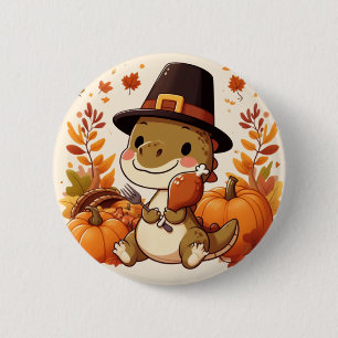 Cute Thanksgiving Dinosaur 6 Cm Round Badge
