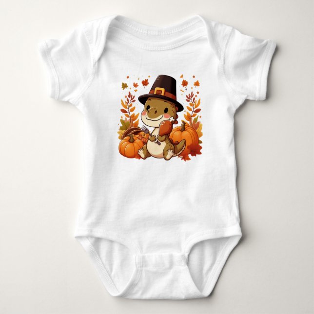 Cute Thanksgiving Dinosaur Baby Bodysuit (Front)