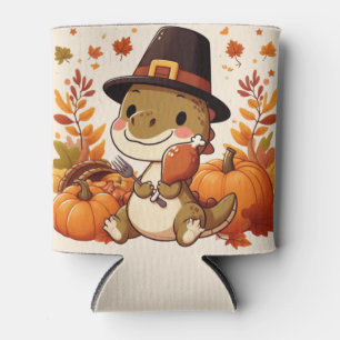 Cute Thanksgiving Dinosaur Can Cooler