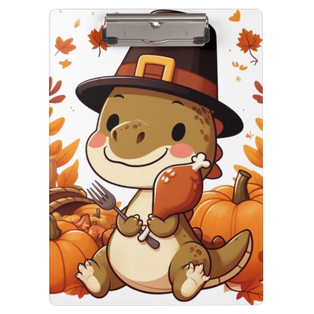 Cute Thanksgiving Dinosaur Clipboard (Front)