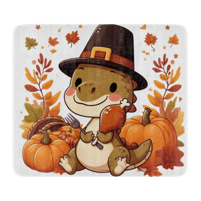 Cute Thanksgiving Dinosaur Cutting Board (Front)