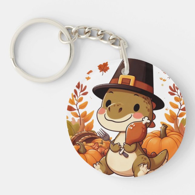 Cute Thanksgiving Dinosaur Key Ring (Front)