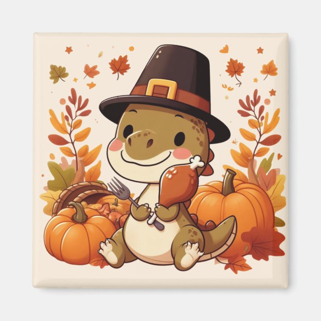 Cute Thanksgiving Dinosaur Magnet (Front)
