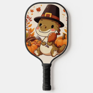 Cute Thanksgiving Dinosaur Pickleball Paddle