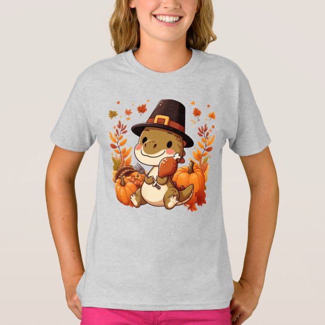 Cute Thanksgiving Dinosaur T-Shirt (Front)