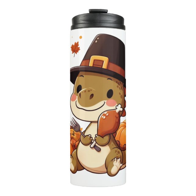 Cute Thanksgiving Dinosaur Thermal Tumbler (Front)