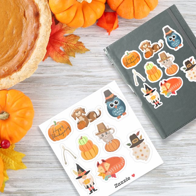Cute Thanksgiving Fall Animals, Pumpkins & Holiday (Cute Thanksgiving Fall Animals, Pumpkins & Holiday Sticker)