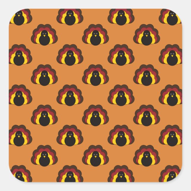 Cute Thanksgiving Fall Turkey Pattern Square Sticker (Front)