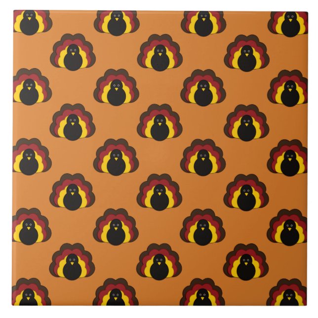 Cute Thanksgiving Fall Turkey Pattern Tile (Front)
