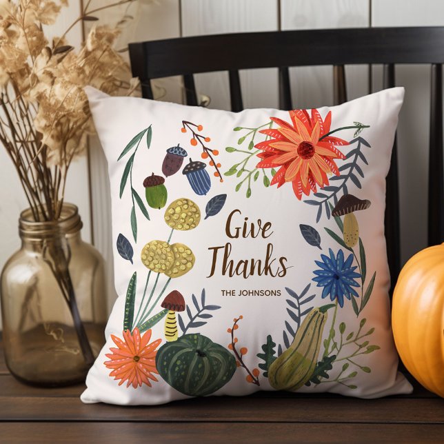 Cute Thanksgiving floral mushroom fall Cushion (Cute Thanksgiving floral mushroom fall Throw Pillow)
