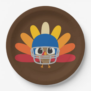 Cute Thanksgiving football turkey add message Paper Plate