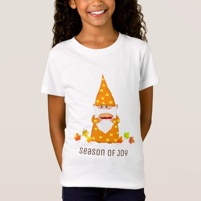 Cute Thanksgiving Gnome & Fall Leaves  T-Shirt (Front)