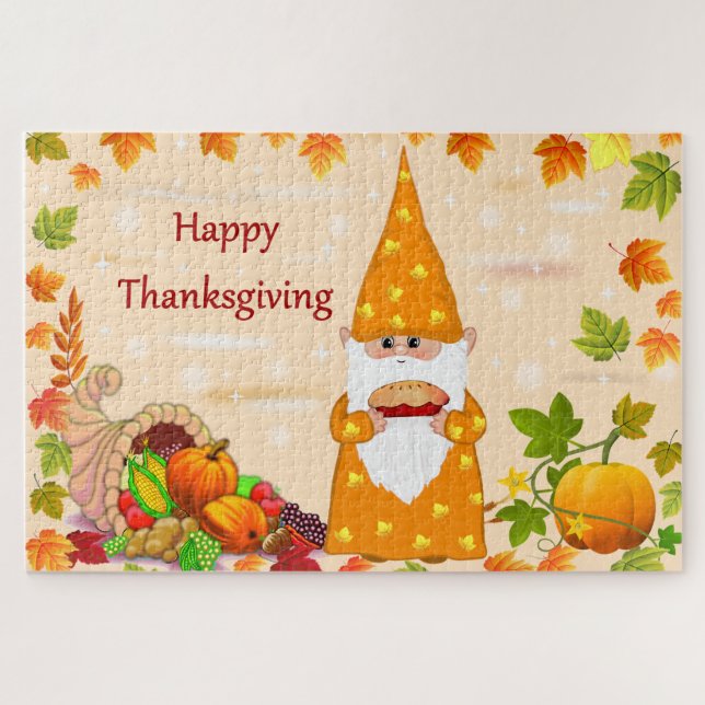 Cute Thanksgiving Gnome & Horn of Plenty Jigsaw Puzzle (Horizontal)