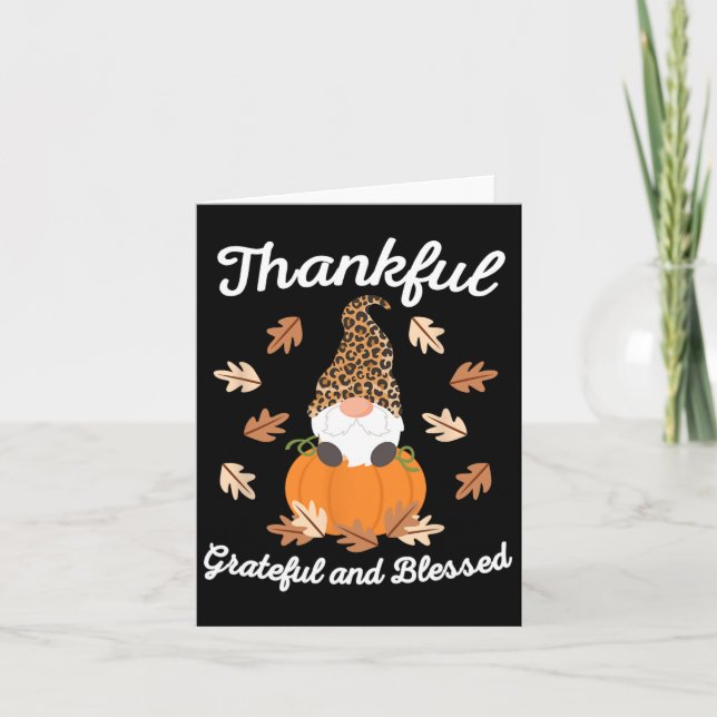 Cute Thanksgiving Gnome Leopard Gnomes Fall Pumpki Card (Front)