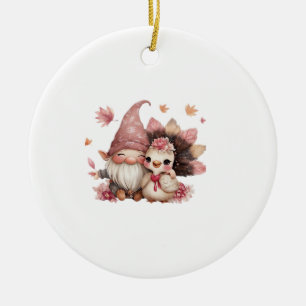 Cute Thanksgiving Gnome with Turkey Illustration C Ceramic Tree Decoration