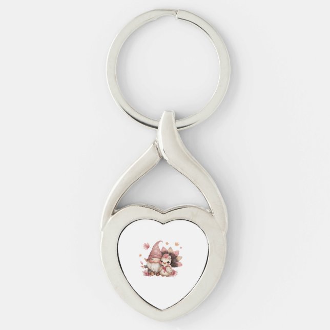 Cute Thanksgiving Gnome with Turkey Illustration C Key Ring (Front)