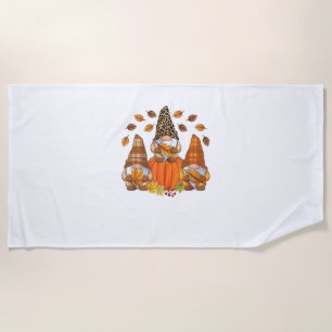 Cute Thanksgiving Gnomes Fall Leaves Autumn Gnome Beach Towel