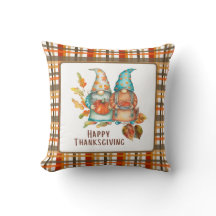 Cute Thanksgiving Gnomes Throw Pillow