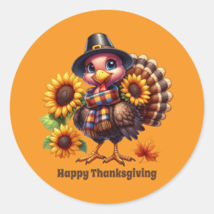 Cute Thanksgiving Holiday turkey customisable  Classic Round Sticker