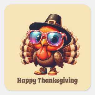 Cute Thanksgiving Holiday turkey customisable Square Sticker
