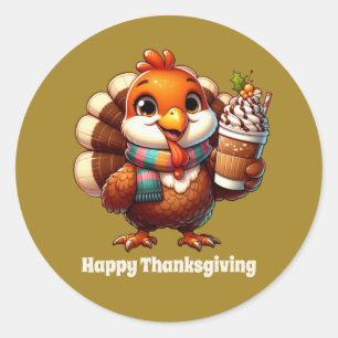 Cute Thanksgiving Holiday turkey customizable Classic Round Sticker