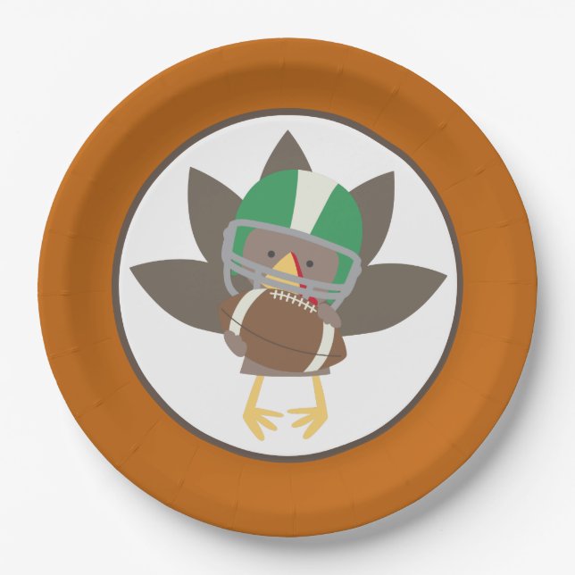 Cute Thanksgiving Holiday turkey football party Paper Plate (Front)