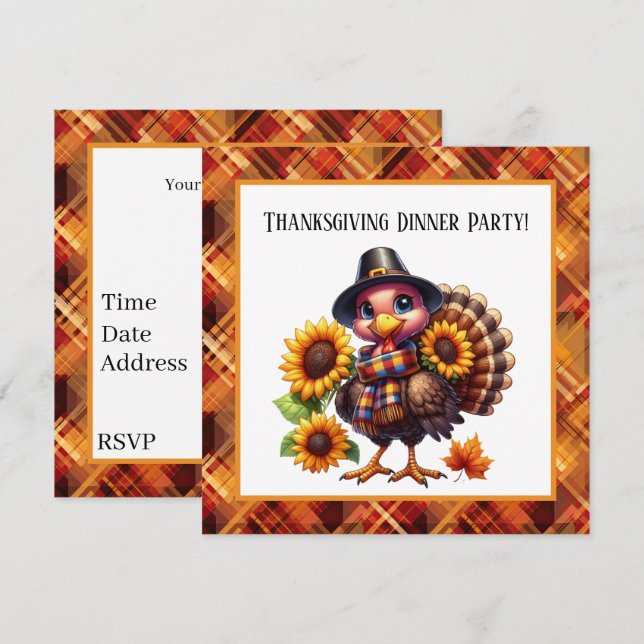 Cute Thanksgiving Holiday turkey  Invitation (Front/Back)