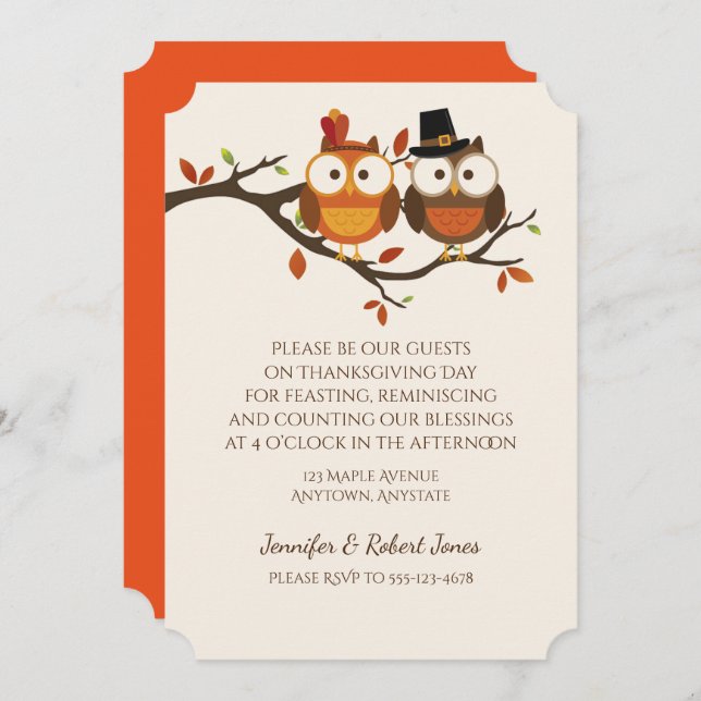 Cute Thanksgiving Owls Invitation (Front/Back)