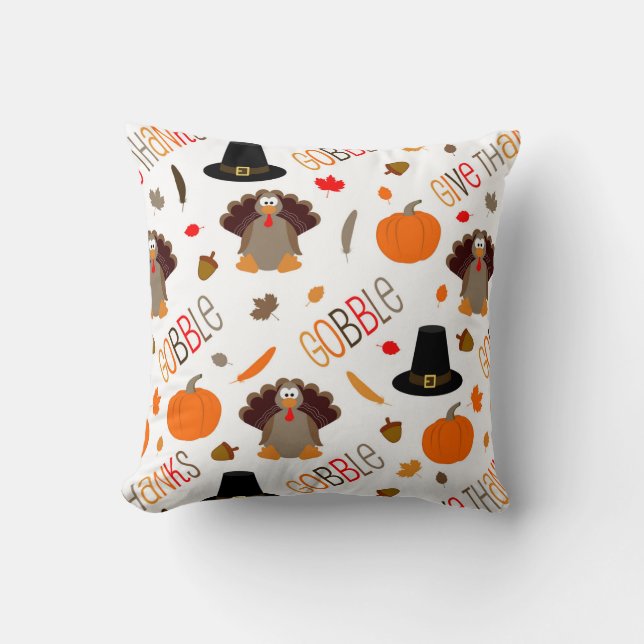 Cute Thanksgiving Pattern Gobble Give Thanks Cushion (Front)