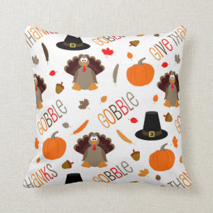 Cute Thanksgiving Pattern Gobble Give Thanks Cushion