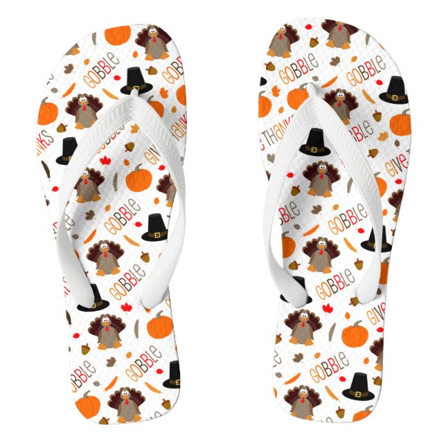 Cute Thanksgiving Pattern Gobble Give Thanks Jandals (Footbed)