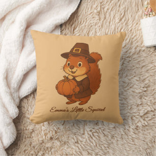 cute Thanksgiving Squirrel Pumpkin illustration Cushion