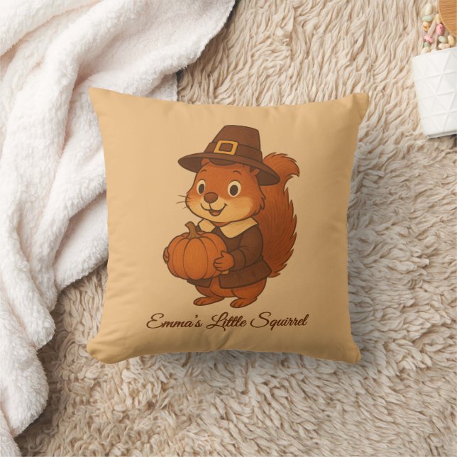 cute Thanksgiving Squirrel Pumpkin illustration Cushion (Blanket)