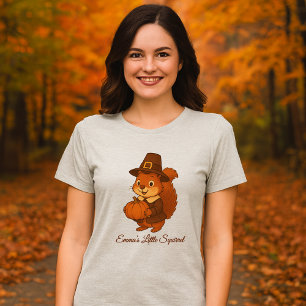 cute Thanksgiving Squirrel Pumpkin illustration Tri-Blend Shirt