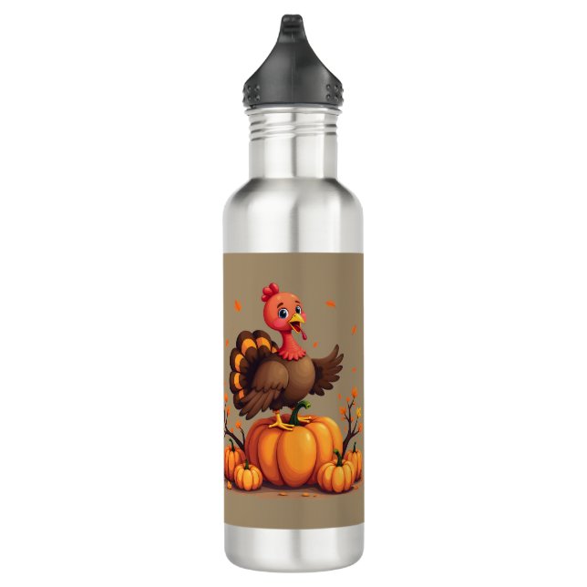 Cute Thanksgiving Turkey Autumn Pumpkins Scene 710 Ml Water Bottle (Right)