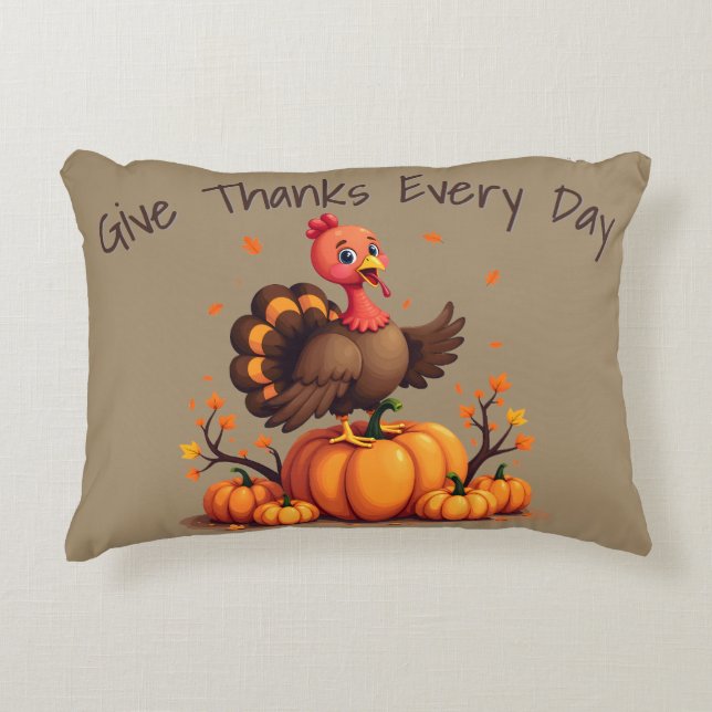 Cute Thanksgiving Turkey Autumn Pumpkins Scene Decorative Cushion (Front)
