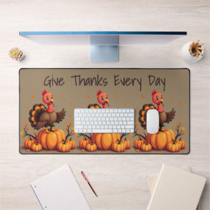 Cute Thanksgiving Turkey Autumn Pumpkins Scene Desk Mat