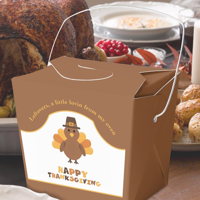 Cute Thanksgiving Turkey Brown Leftovers Take Out Favour Box (Creator Uploaded)