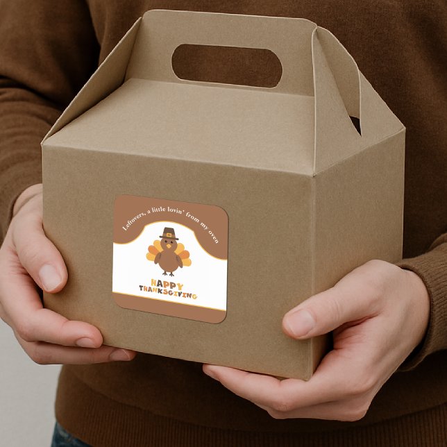 Cute Thanksgiving Turkey Brown Leftovers Take Out Square Sticker (Creator Uploaded)
