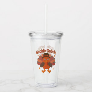 Cute Thanksgiving Turkey Cartoon – “Gobble Gobble” Acrylic Tumbler
