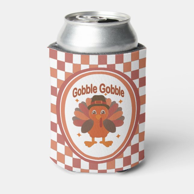 Cute Thanksgiving Turkey Cartoon – “Gobble Gobble” Can Cooler (Can Back)